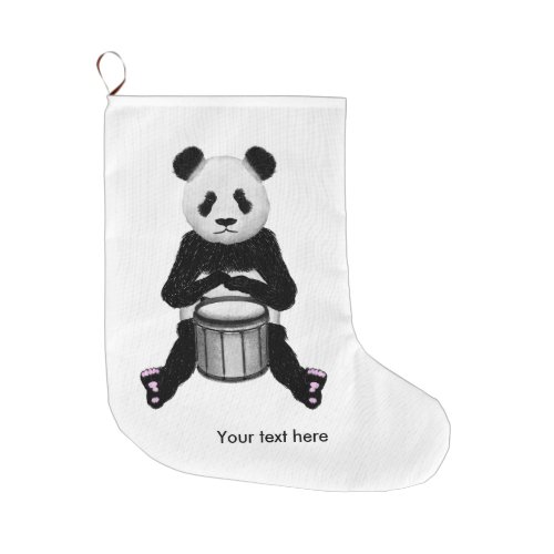 Funny Panda Playing Drums Large Christmas Stocking