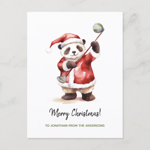 Funny Panda playing golf Christmas  Holiday Postcard