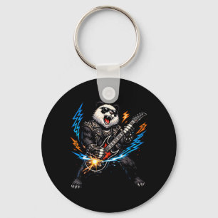 Funny Panda Playing Guitar Rock and Roll for Men Keychain