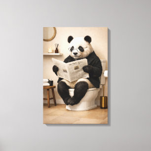 Funny Panda Reading Newspaper Bathroom Humor Canvas Print