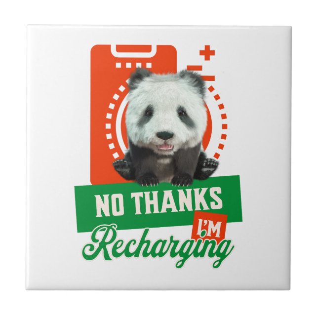 Funny Panda Recharging Introvert Battery Design Ceramic Tile (Front)