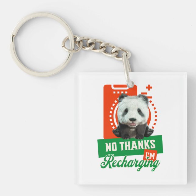 Funny Panda Recharging Introvert Battery Design Keychain (Front)
