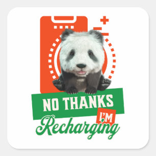 Funny Panda Recharging Introvert Battery Design Square Sticker