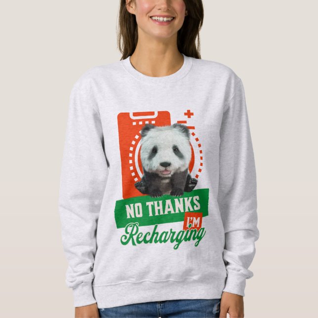 Funny Panda Recharging Introvert Battery Design Sweatshirt (Front)