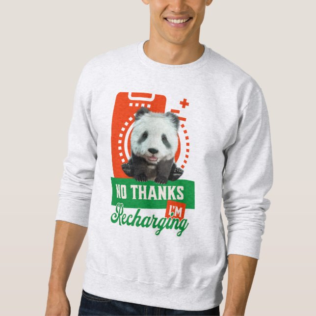 Funny Panda Recharging Introvert Battery Design Sweatshirt (Front)