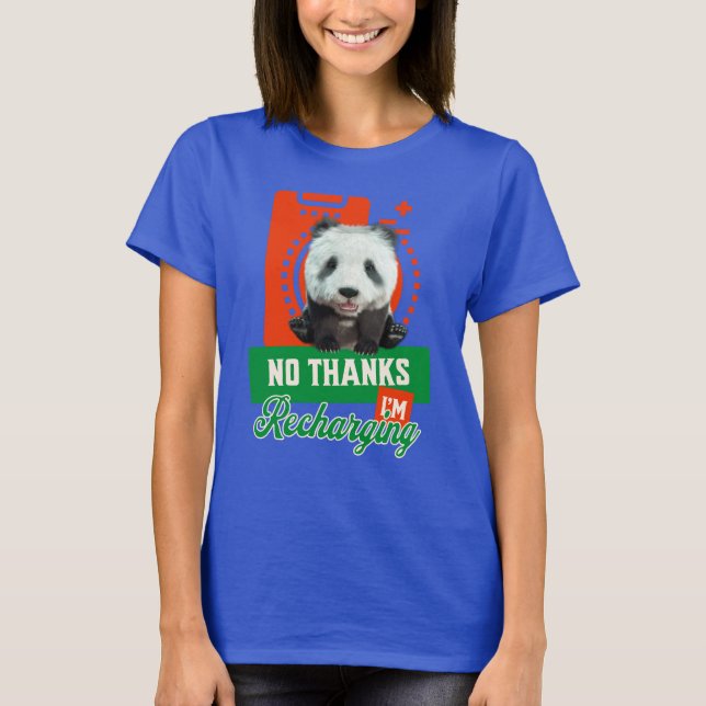 Funny Panda Recharging Introvert Battery Design T-Shirt (Front)