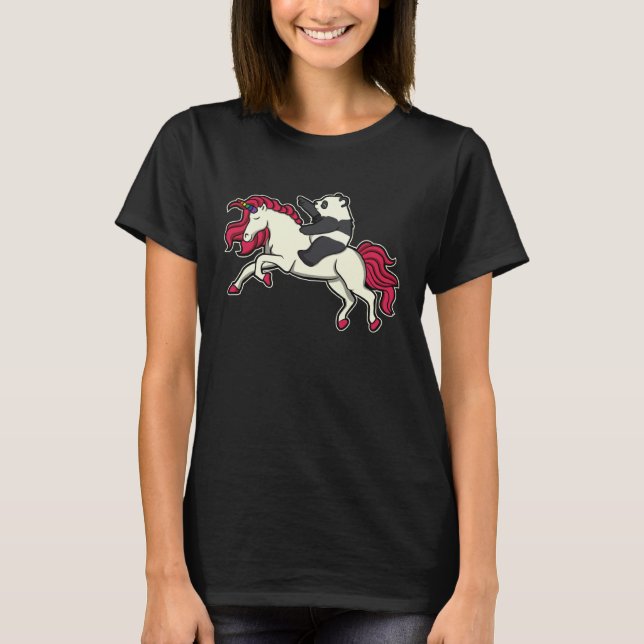 Funny Panda Riding Unicorn T-Shirt For Panda Unico (Front)