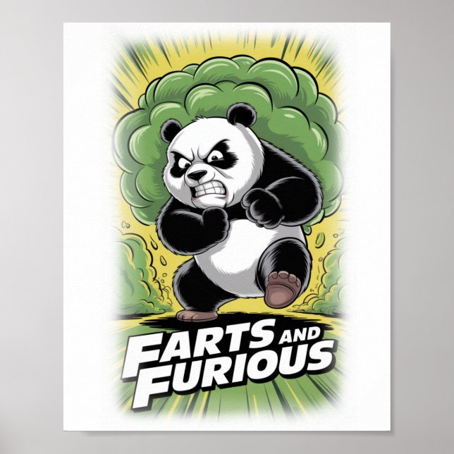 Funny Panda running and making Fart on a White Poster (Front)
