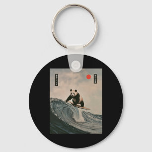 Funny Panda Surfing Saying Japanese Wave Meme Humo Keychain