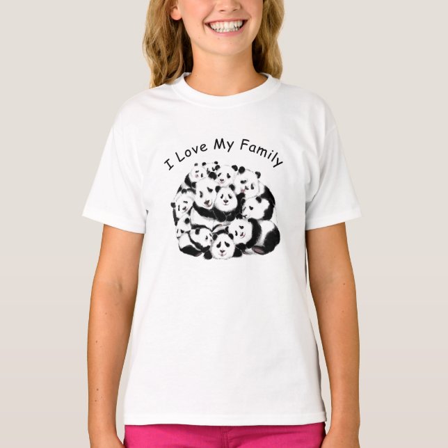 Funny Panda T-Shirt with Text - I Love My Family (Front)