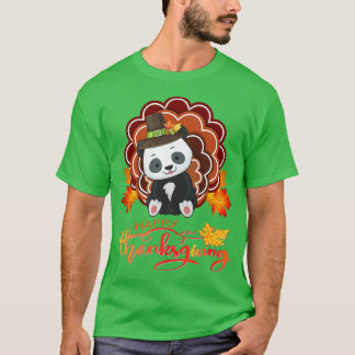 Funny Panda Turkey Happy Thanksgiving T-Shirt