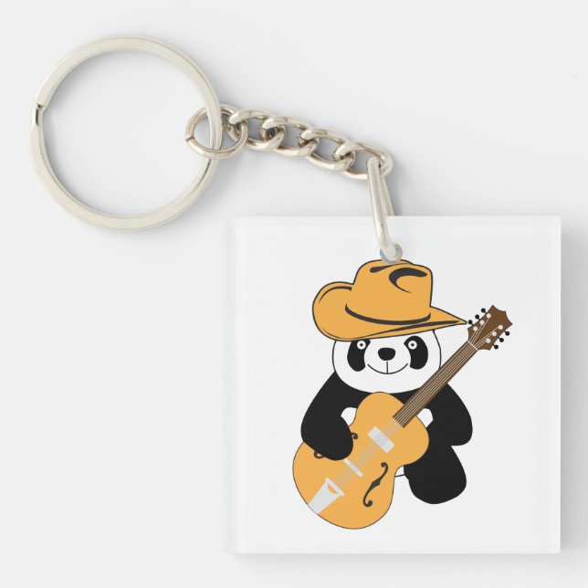 Funny panda with guitar keychain (Front)