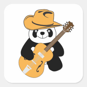 Funny panda with guitar square sticker