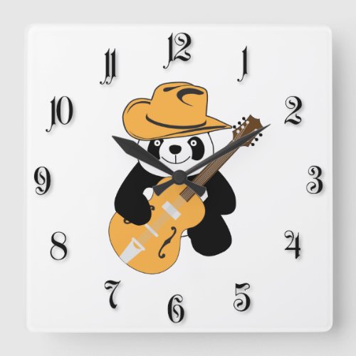 Funny panda with guitar square wall clock