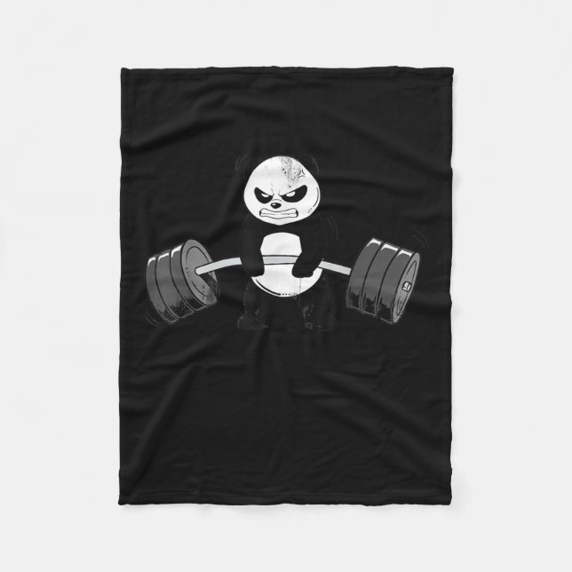 Funny Panda Workout  Kitten Gym Deadlift Power Fleece Blanket (Front)