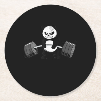 Funny Panda Workout Kitten Gym Deadlift Power Round Paper Coaster