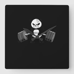 Funny Panda Workout  Kitten Gym Deadlift Power Square Wall Clock