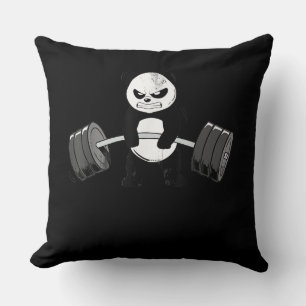 Funny Panda Workout  Kitten Gym Deadlift Power Throw Pillow