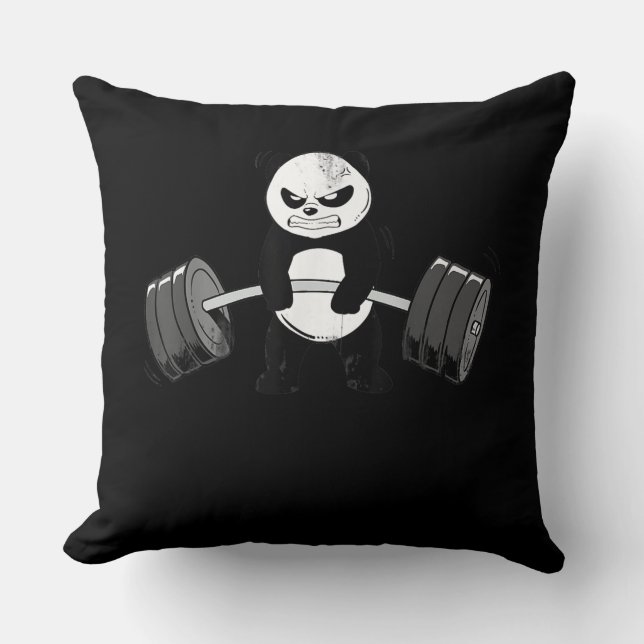 Funny Panda Workout  Kitten Gym Deadlift Power Throw Pillow (Front)