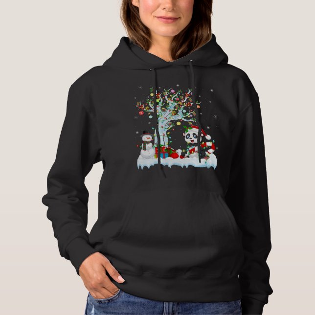 Funny Panda Xmas Tree Lighting Santa Hat Panda Chr Hoodie (Front)