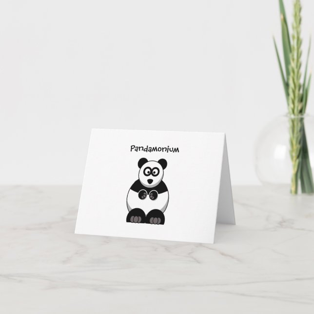 Funny Pandamonium Panda Cartoon, Cute Stress Pun Card (Front)