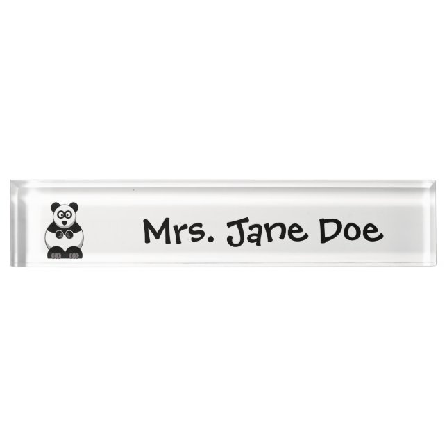 Funny Pandamonium Panda Cartoon, Cute Stress Pun Desk Name Plate (Front)