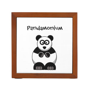 Funny Pandamonium Panda Cartoon, Cute Stress Pun Desk Organizer