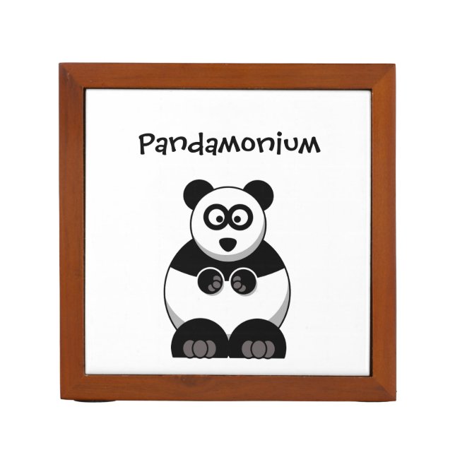 Funny Pandamonium Panda Cartoon, Cute Stress Pun Desk Organizer (Front)