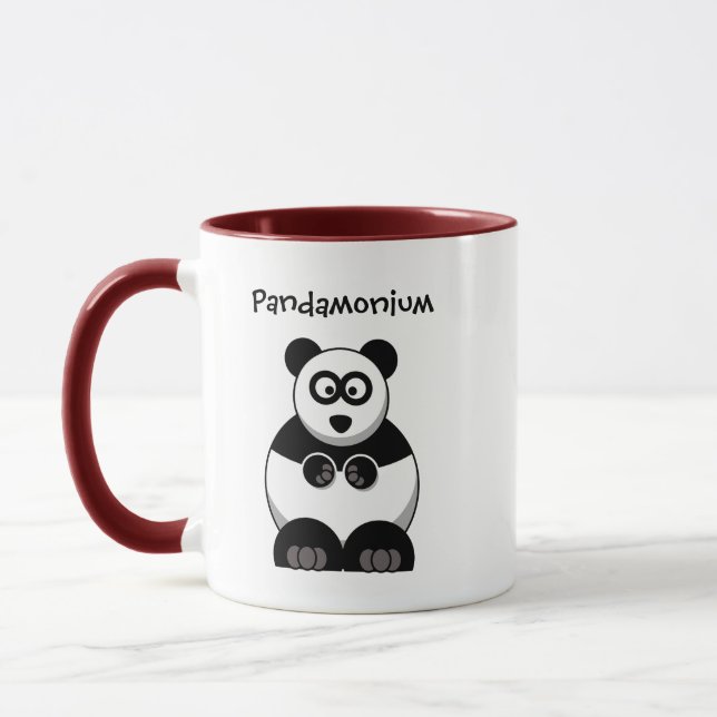 Funny Pandamonium Panda Cartoon, Cute Stress Pun Mug (Left)