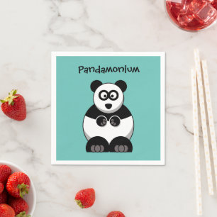 Funny Pandamonium Panda Cartoon, Cute Stress Pun Napkins