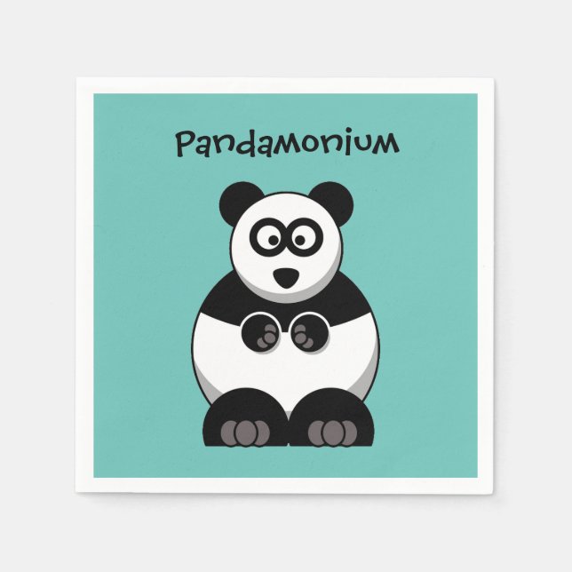 Funny Pandamonium Panda Cartoon, Cute Stress Pun Napkins (Front)