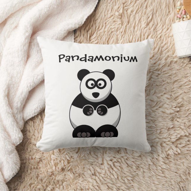 Funny Pandamonium Panda Cartoon, Cute Stress Pun Throw Pillow (Blanket)
