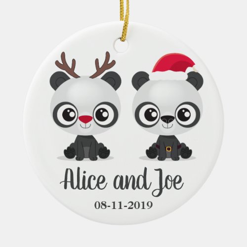 Funny Pandas custom names and date Ceramic Ornament