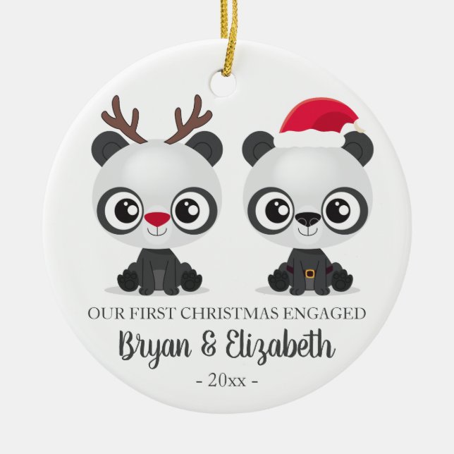 Funny Pandas first Christmas engaged custom photo Ceramic Ornament (Front)