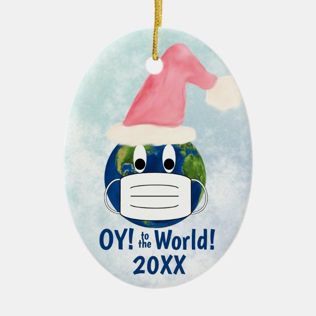 Funny Pandemic Christmas OY to the World! Photo Ceramic Ornament (Front)