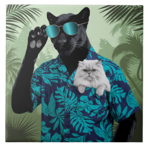 Funny Panther and White Persian Decorative Tile