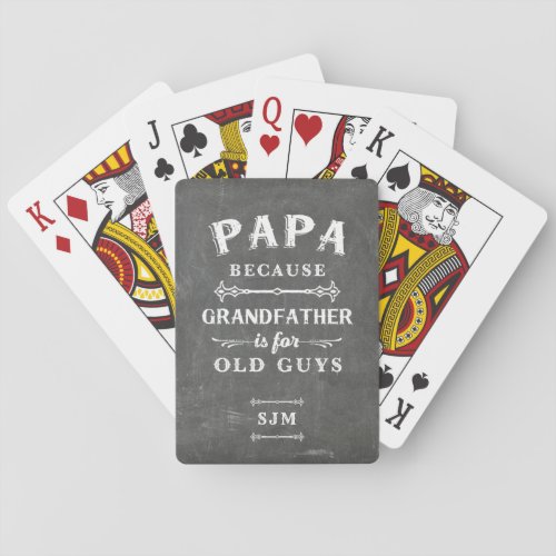 Funny Papa Grandfather Monogram Poker Cards