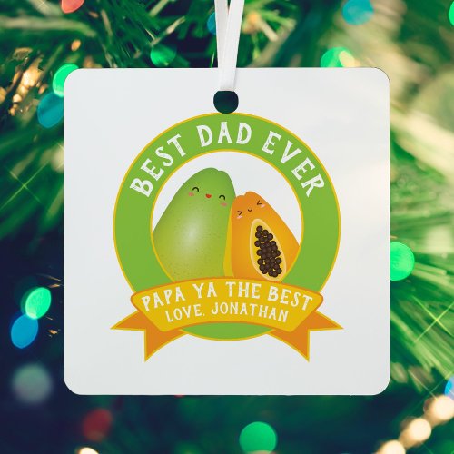 Funny Papa Ya The Best Cute Father and Son Photo Metal Ornament