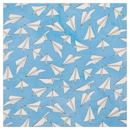 Funny Paper Airplane on Blue Pattern Fabric