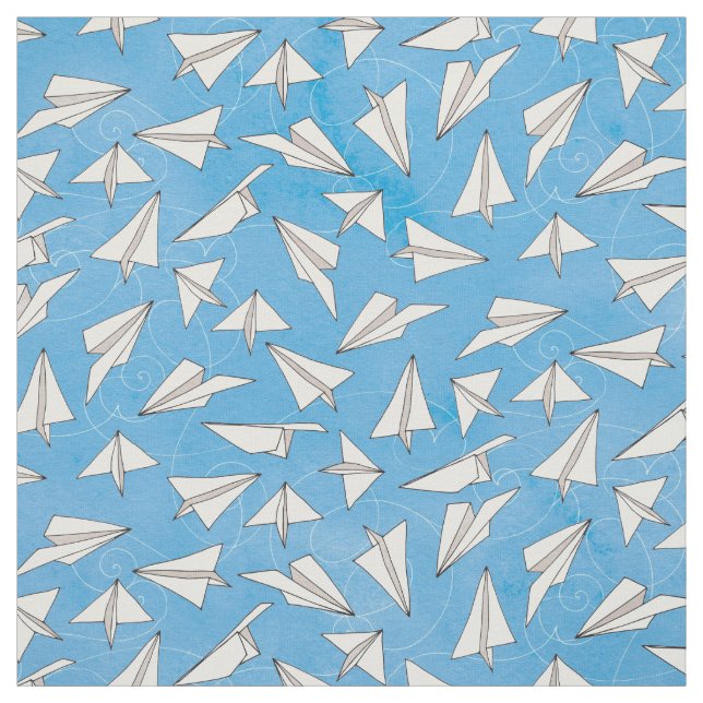 Funny Paper Airplane on Blue Pattern Fabric (Swatch)
