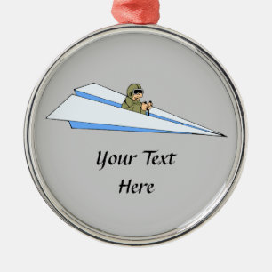 Funny Paper Airplane Pilot Metal Ornament