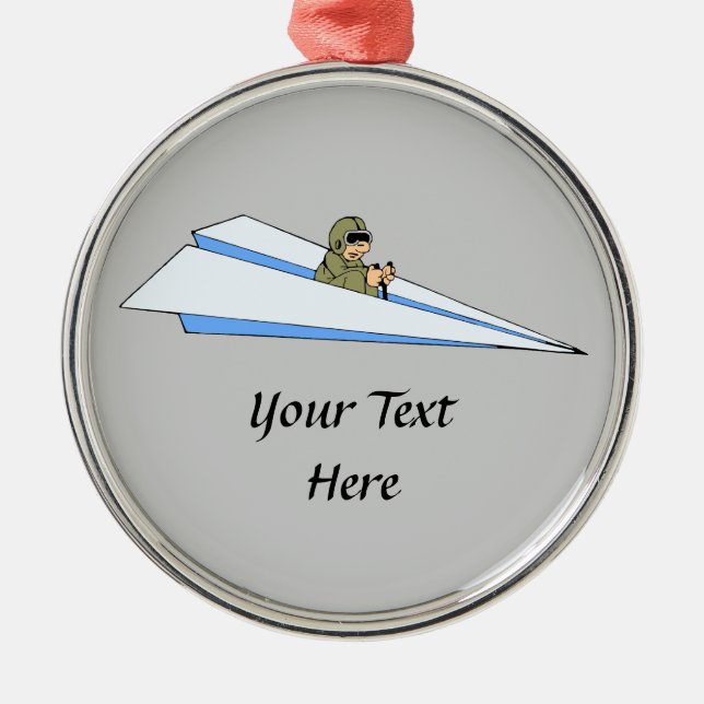 Funny Paper Airplane Pilot Metal Ornament (Front)