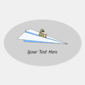 Funny Paper Airplane Pilot Oval Sticker