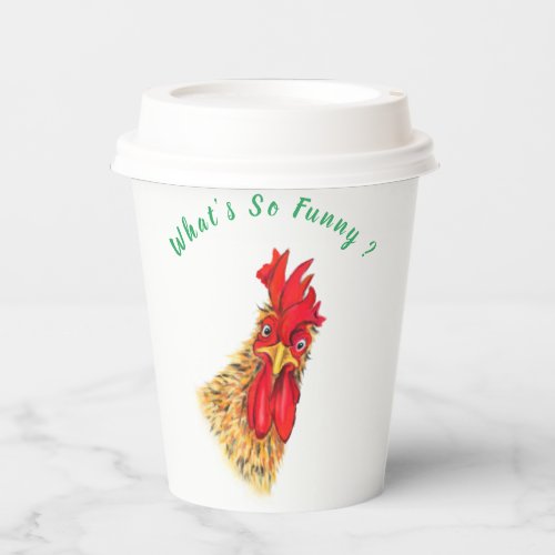 Funny Paper Cups Surprised Rooster _ Custom Text