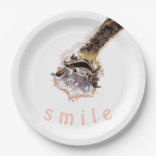 Funny Paper Plates Playful Ostrich Smile Your Text