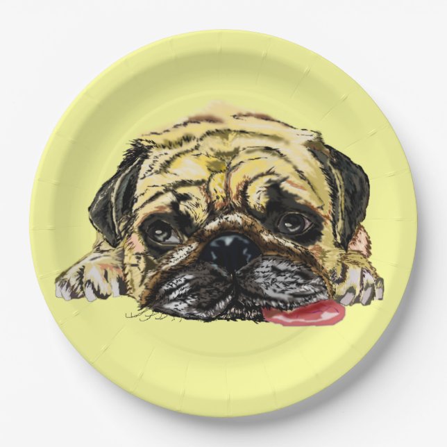 Funny Paper Plates Pug Dog - Your Colors - Text (Front)
