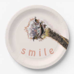 Funny Paper Plates with Playful Ostrich - Smile