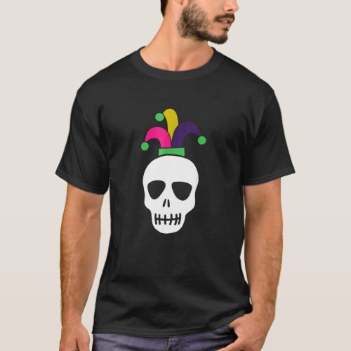 Funny Parade Costume Mardi Gras Skull Jester Mask  T_Shirt