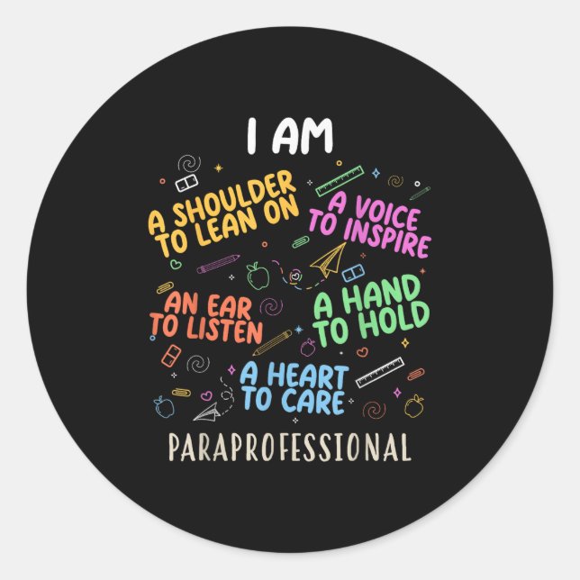 Funny Paraeducator Heart To Care Paraprofessional  Classic Round Sticker (Front)