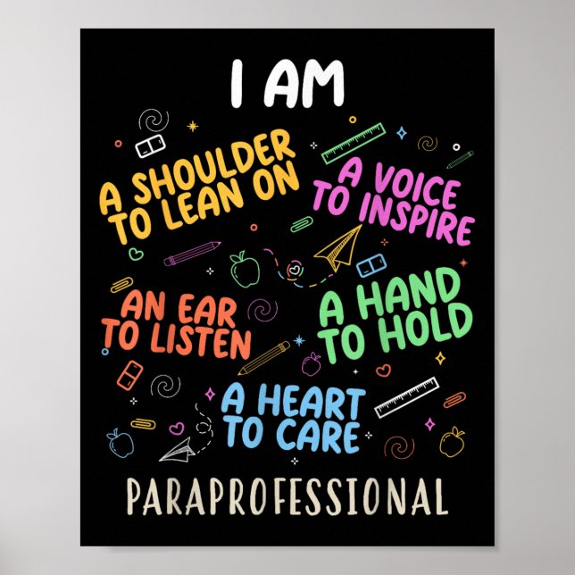 Funny Paraeducator Heart To Care Paraprofessional  Poster (Front)